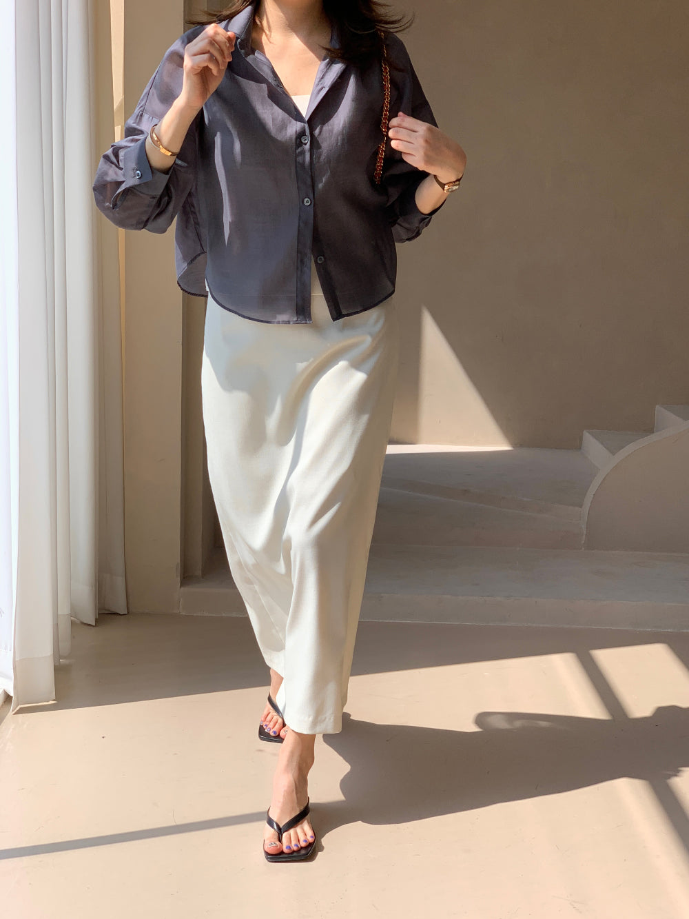 Mood Button Linen Skirt (~7/16)