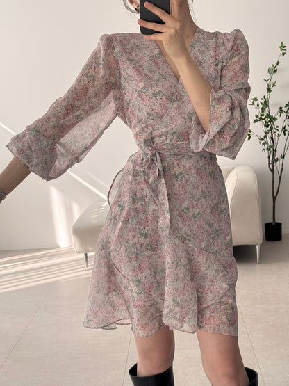 * Diagonal Ruffle Wrap Dress