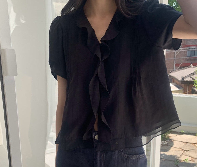 * Mori Pintuck Frill Blouse