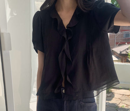 * Mori Pintuck Frill Blouse