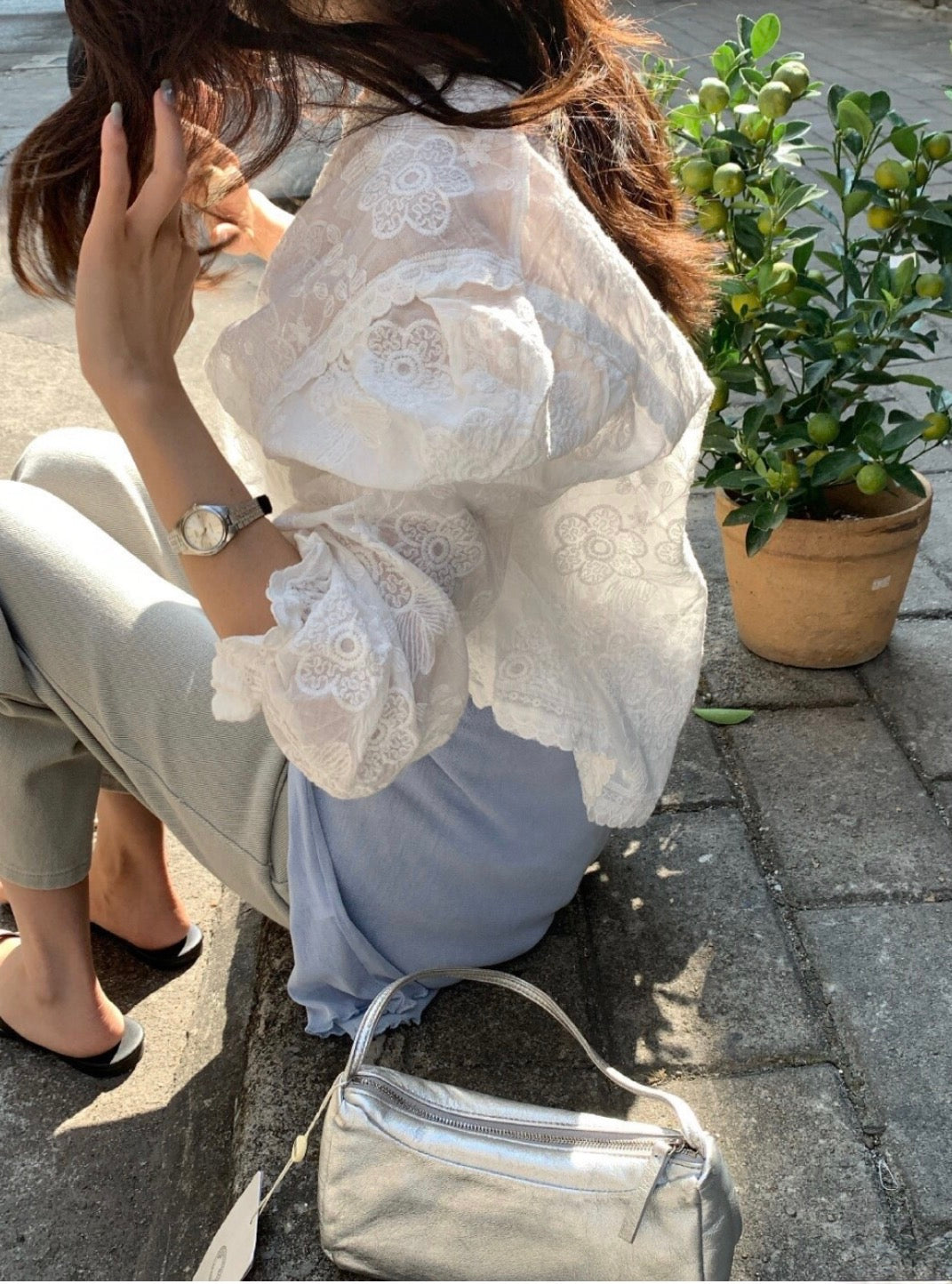 * Floral Lace Cotton Blouse Cardigan