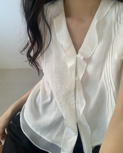 * Mori Pintuck Frill Blouse