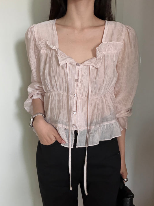 * Frill Cardigan Blouse