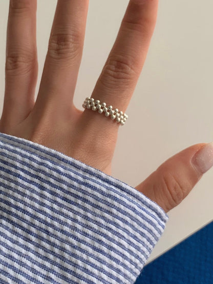 * 925 Silver Beaded Quilted Band Ring