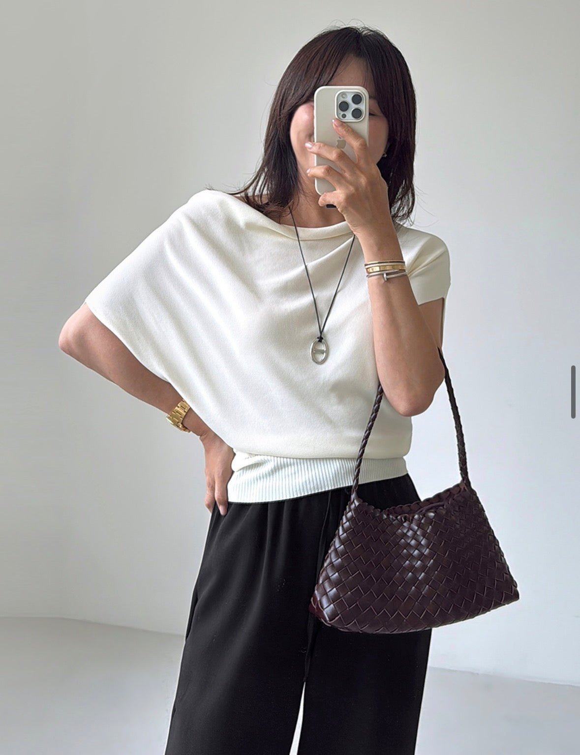 Draped Short Sleeve Knit Top (~8/5)