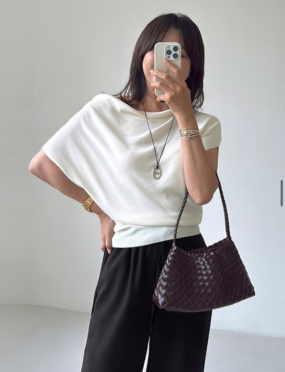 Draped Short Sleeve Knit Top (~8/5)