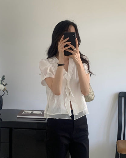 * Mori Pintuck Frill Blouse