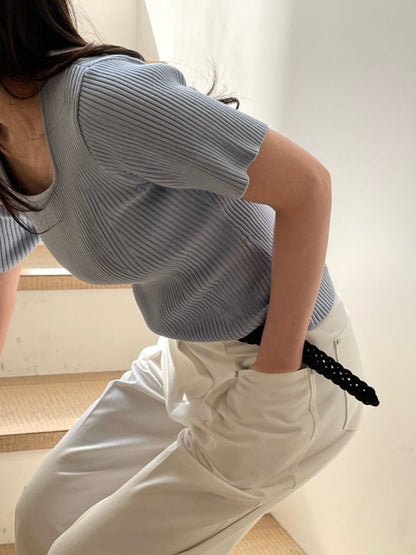 * Square Neck Knit Tee