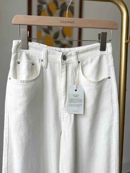 Linen Wide White Pants - AdoreMeU