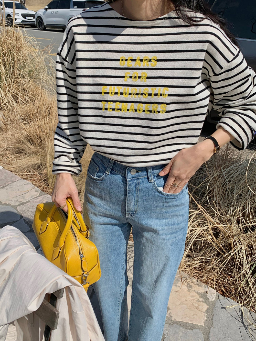 *Stripe Lettering T-Shirt