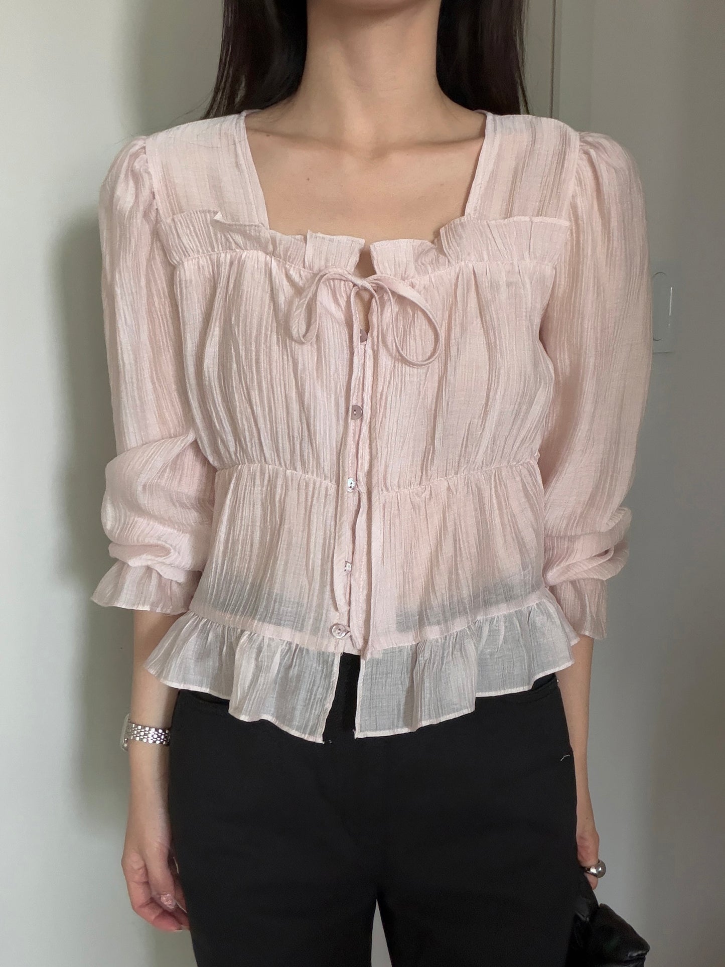 * Frill Cardigan Blouse