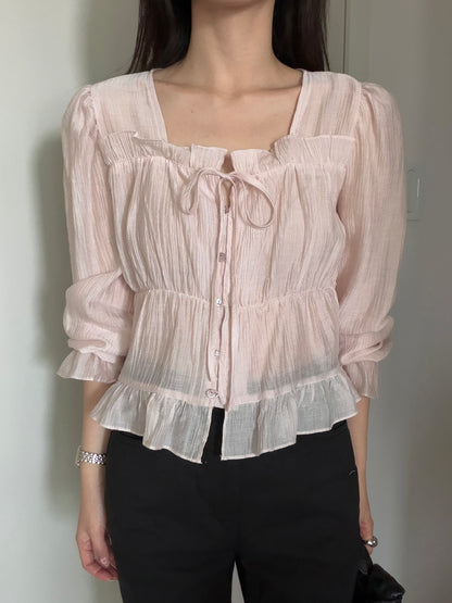 * Frill Cardigan Blouse