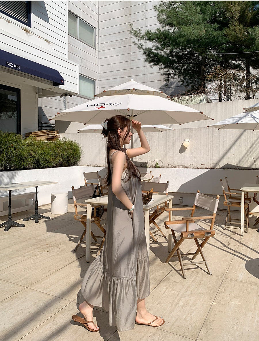 *Airy Strap Long Dress