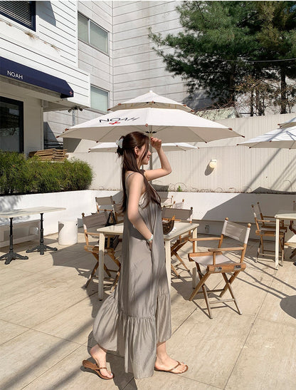 *Airy Strap Long Dress