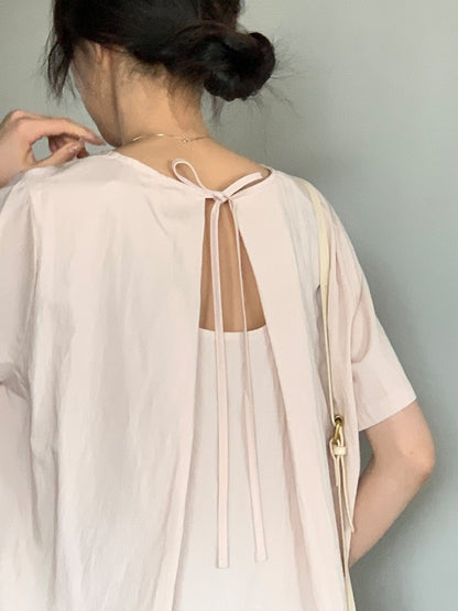 *    Back Ribbon Soft Blouse