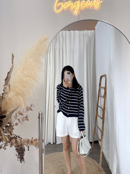 Saddle Boucle Stripe Cardigan
