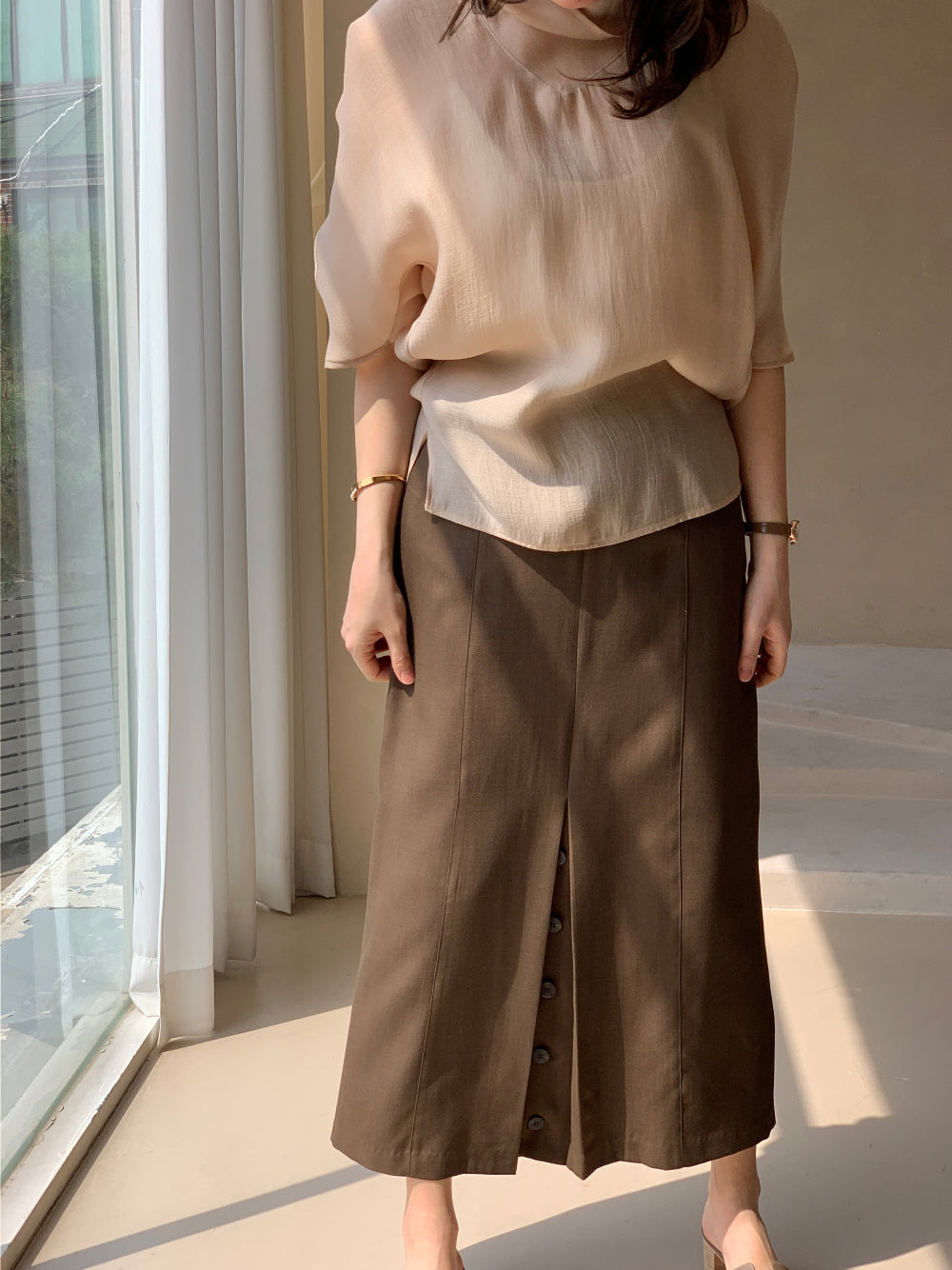 Mood Button Linen Skirt (~7/16)