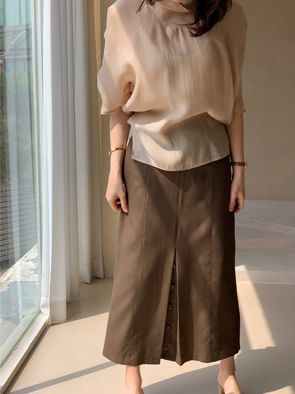 Mood Button Linen Skirt (~7/16)