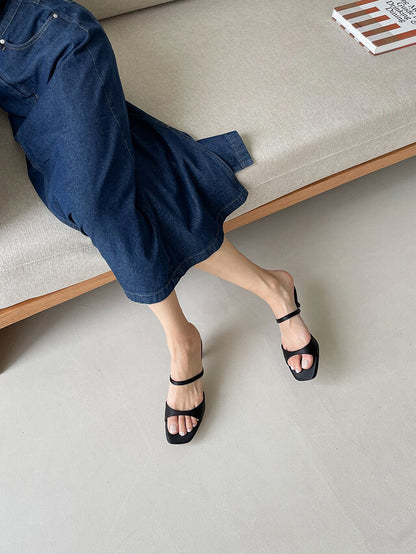 *Simple Satin Toe-Open Mule Heels