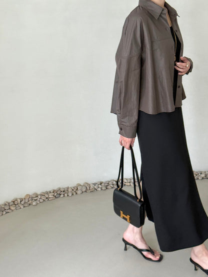 Matte Leather-Look Shirt Jacket