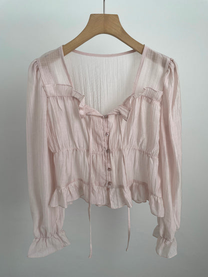 * Frill Cardigan Blouse