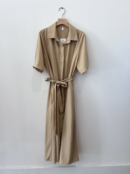 Collared Belted Balloon Dress - AdoreMeU