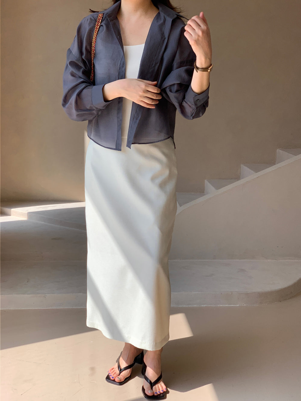 Mood Button Linen Skirt (~7/16)