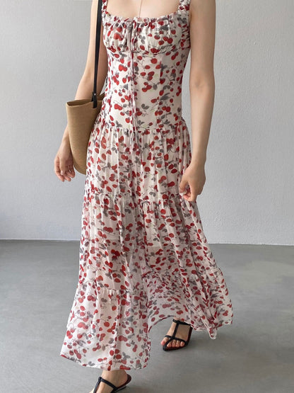 * Floral Tie-Strap Maxi Dress