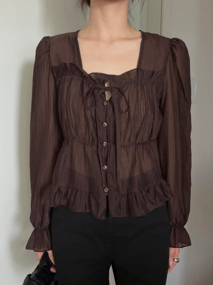 * Frill Cardigan Blouse