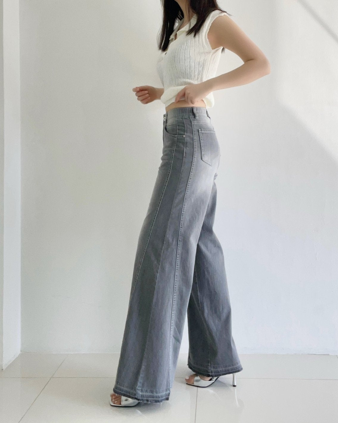 Banding Wide Denim (Gray)