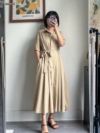 Collared Belted Balloon Dress - AdoreMeU