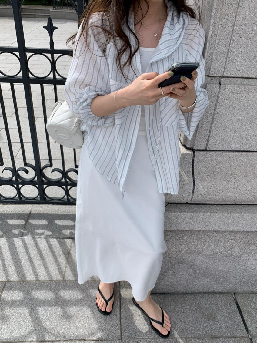 * Hooded Stripe Rayon Shirt