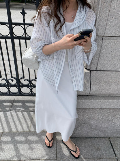 * Hooded Stripe Rayon Shirt