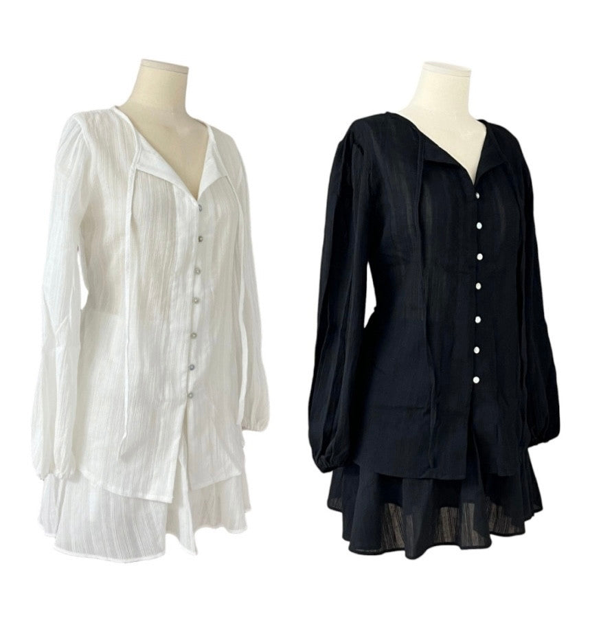 *Feminine Frill Blouse & Skirt Set