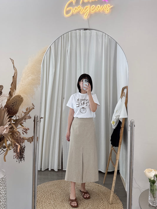 Front Slit Linen Skirt(~4/14)