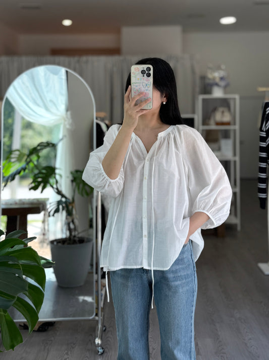 Tie-Neck Balloon Sleeve Blouse(~9/8)