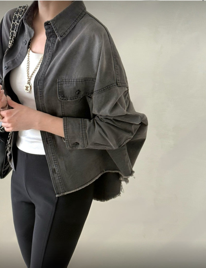 Cropped Oversized Denim Shirt