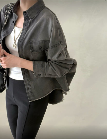 Cropped Oversized Denim Shirt