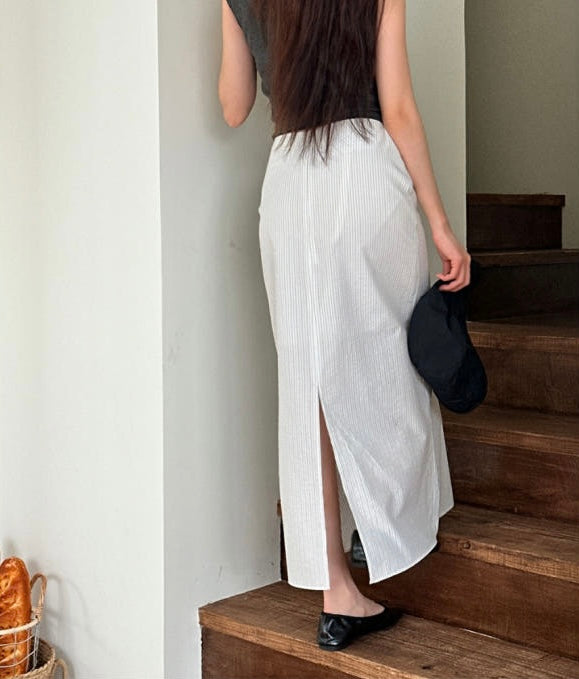 * Stripe Semi A-Line Long Skirt