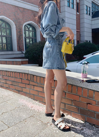 *Denim Shirt Dress & Wrap Skirt Set