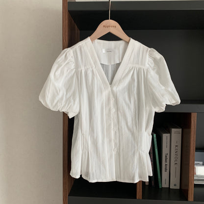 * Cotton Lace Puff Blouse