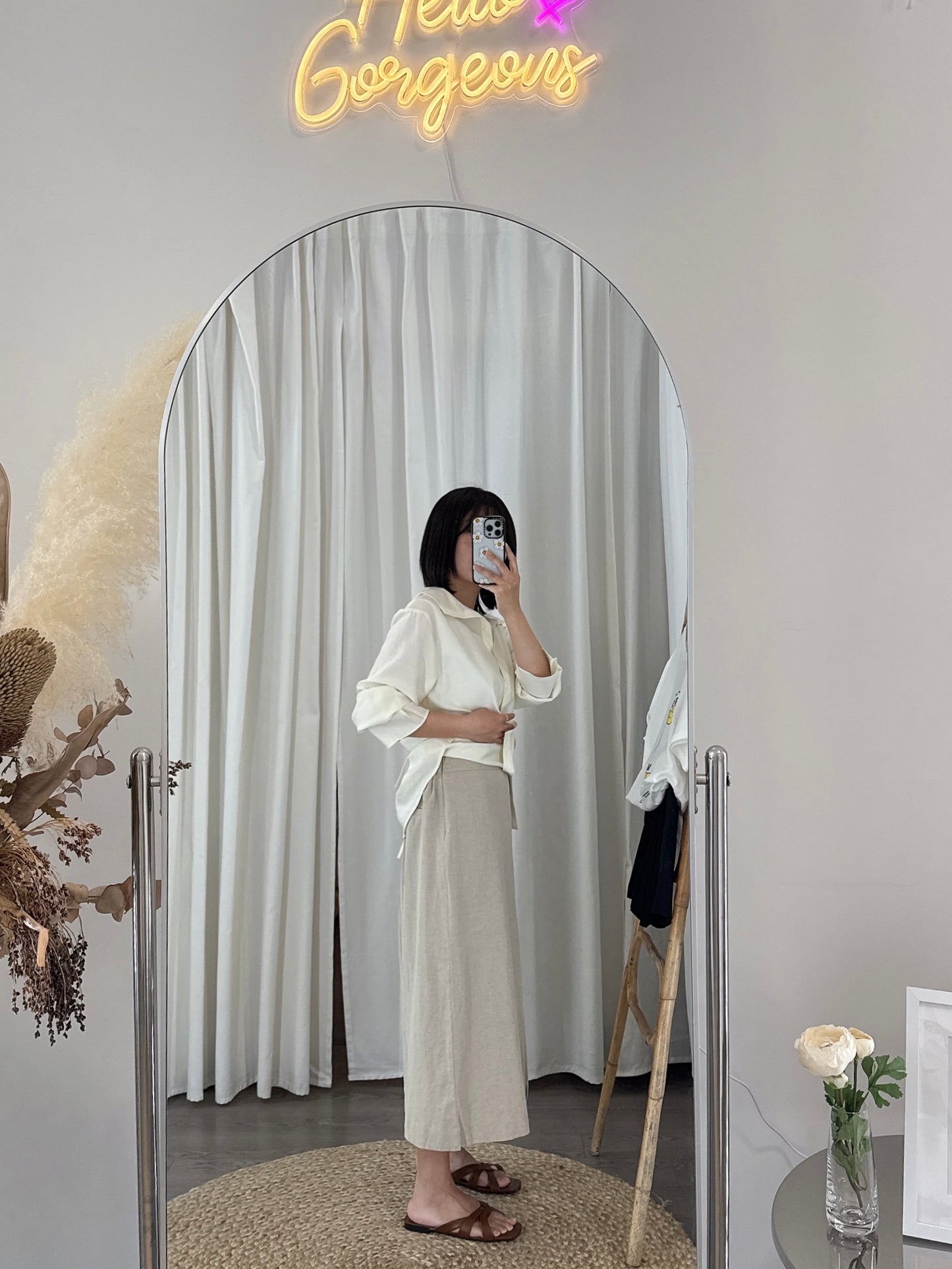 Front Slit Linen Skirt