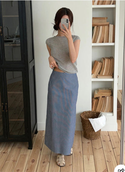 * Stripe Semi A-Line Long Skirt