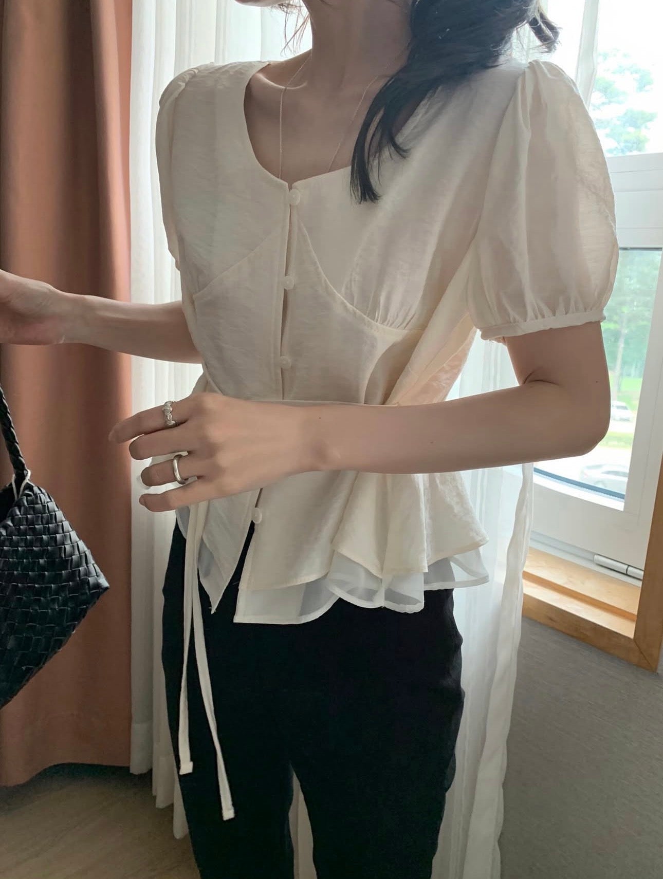 * Half Sleeve Shirring Blouse