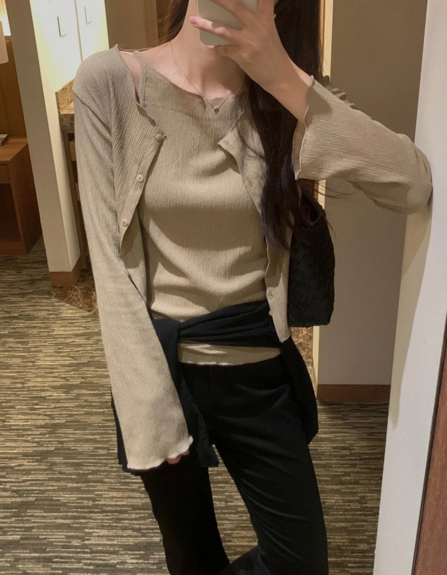 *Pleated Tank & Cardigan Set