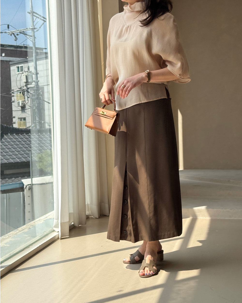 Mood Button Linen Skirt (~7/16)