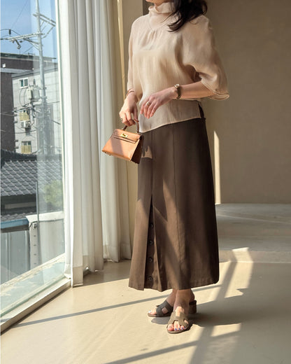 Mood Button Linen Skirt (~7/16)