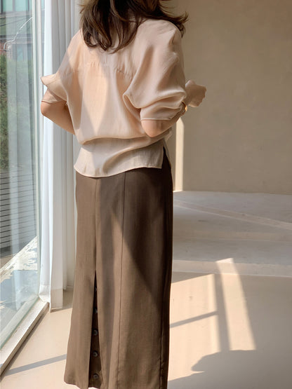 Mood Button Linen Skirt (~7/16)