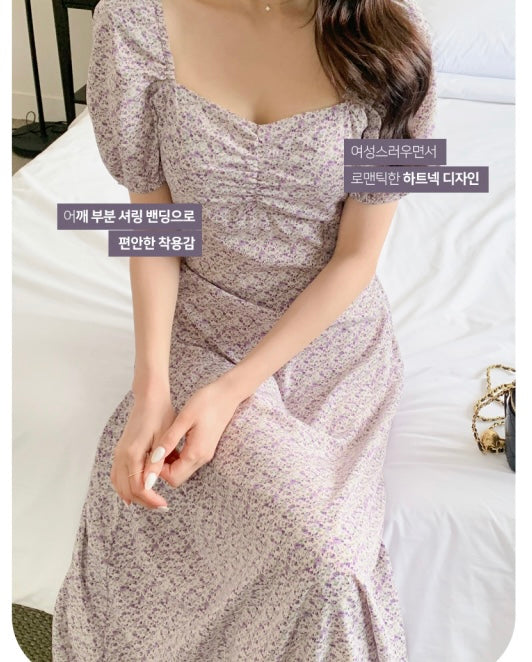 * Lavender Floral Puff Dress