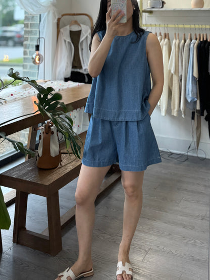 A-Line Tank & Soft Denim Shorts Set - AdoreMeU